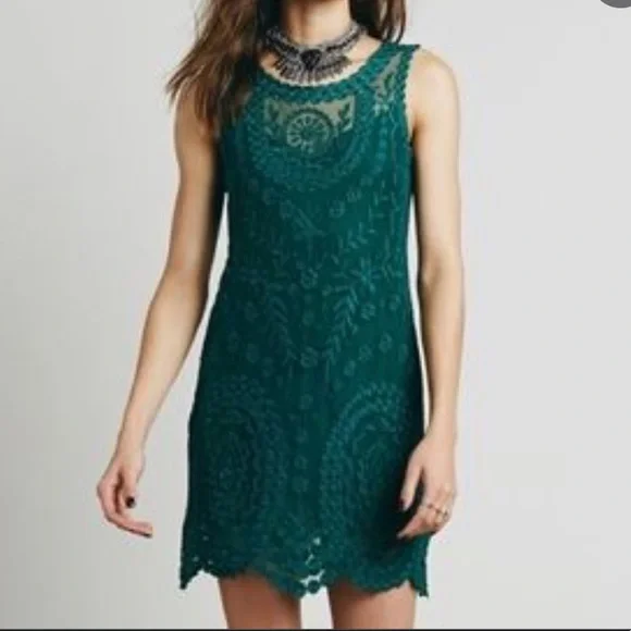 Free People | Dresses | Free People Green Lace Dress | Poshmark